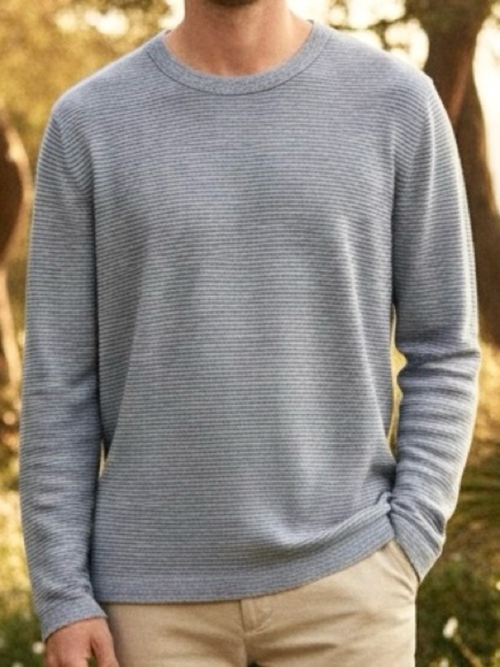 NWT The Men's Store Striped LINEN Crewneck Sweater Blue-Gray White XXL
